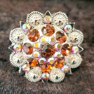 SCARF SLIDE Concho with deep AMBER stones SILVERTONE NEW by Ornaments Collection